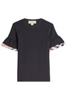 Burberry London Burberry London Cotton T-shirt With Checked Trim - Black