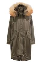 Alexander Mcqueen Alexander Mcqueen Wool Blend Satin Parka With Fox Fur - Green