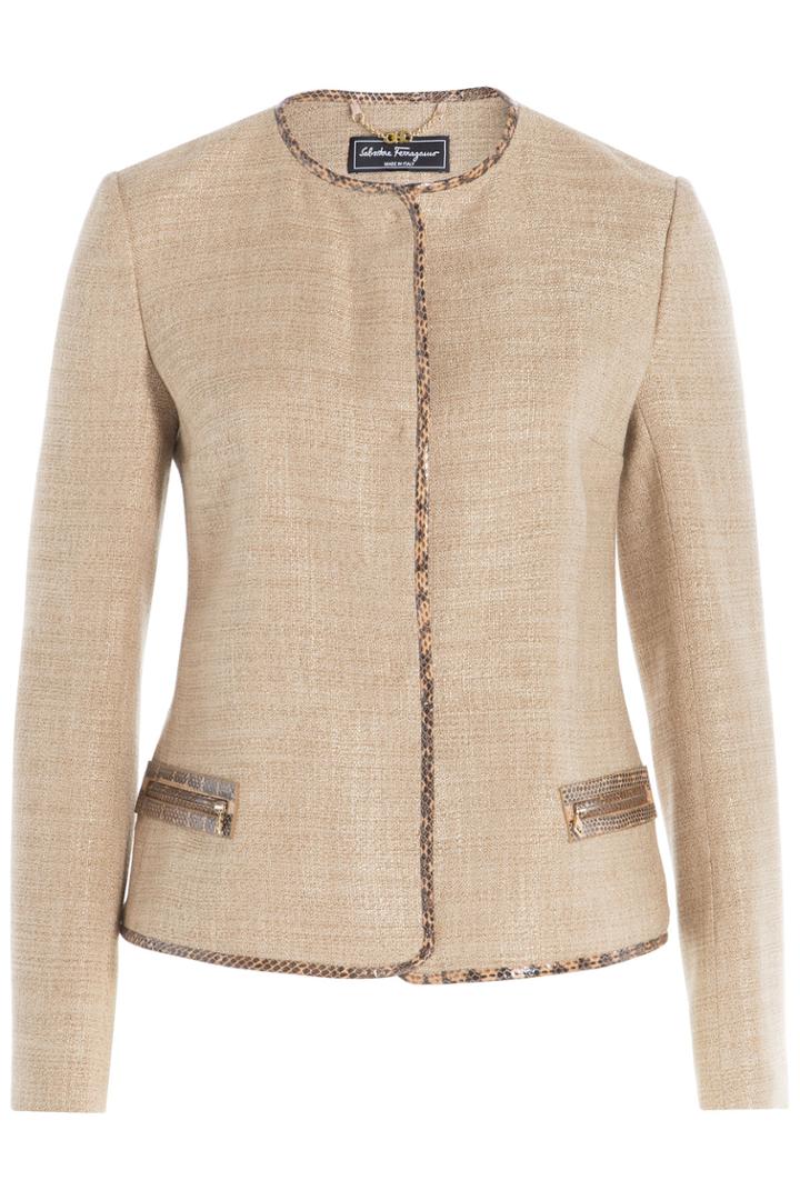 Salvatore Ferragamo Salvatore Ferragamo Blazer With Snakeskin Trim - Brown