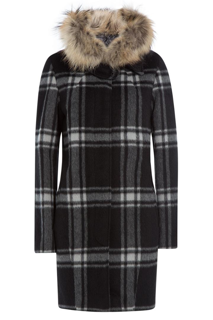 Woolrich Woolrich Checked Down Coat With Fur-trimmed Hood - Black