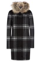 Woolrich Woolrich Checked Down Coat With Fur-trimmed Hood - Black