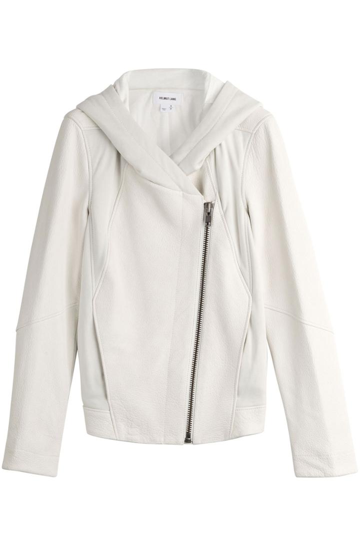 Helmut Lang Helmut Lang Leather Biker Jacket With Jersey Panels And Hood - Beige