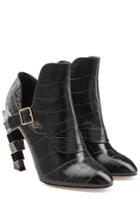 Salvatore Ferragamo Salvatore Ferragamo Embossed Leather Ankle Boots - Black