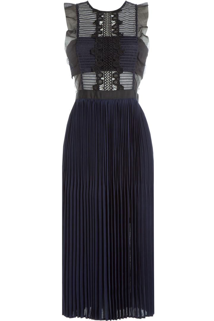 Self-portrait Self-portrait Sleeveless Pleated Lace Dress