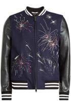 Valentino Valentino Embroidered Wool Bomber With Leather Sleeves