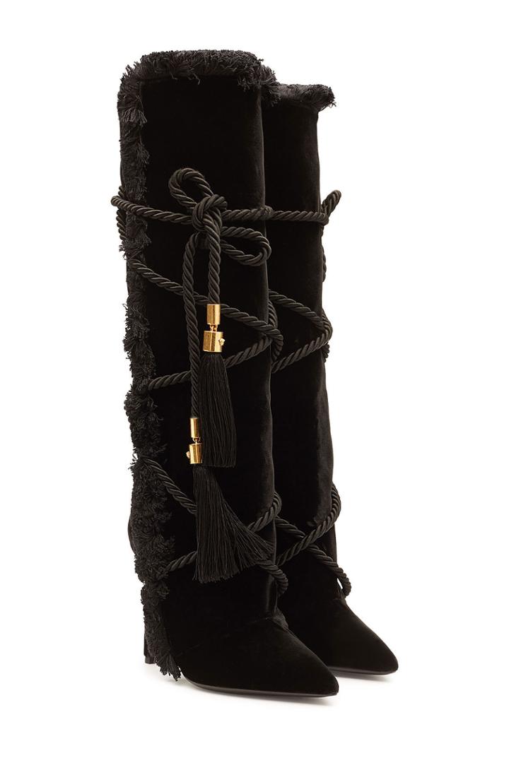 Versace Versace Embellished Velvet Knee Boots