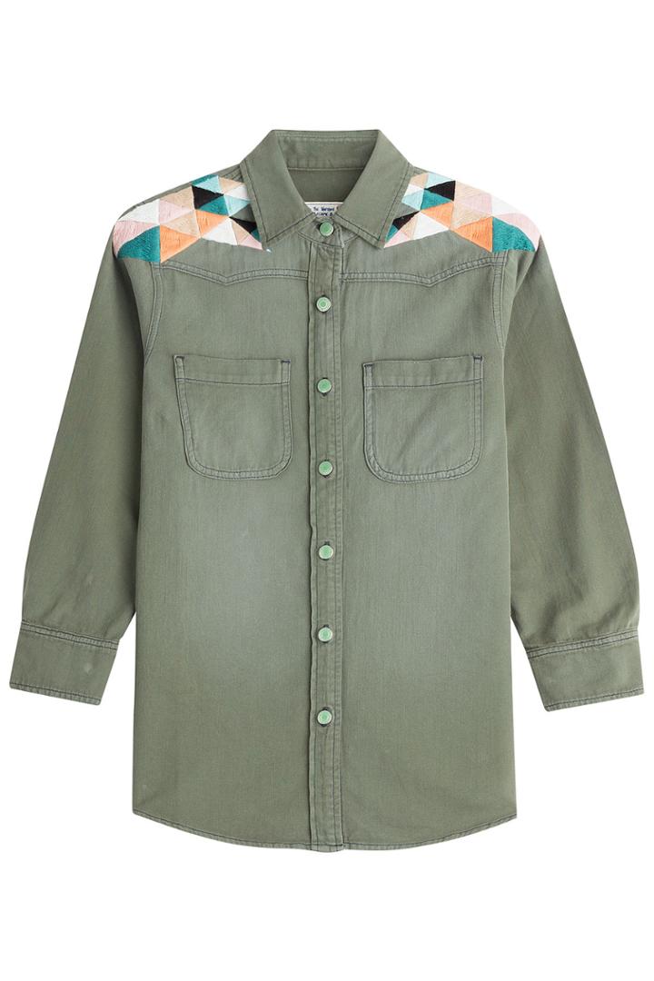 Sandrine Rose Sandrine Rose Cotton Button-down With Embroidered Yoke - Green