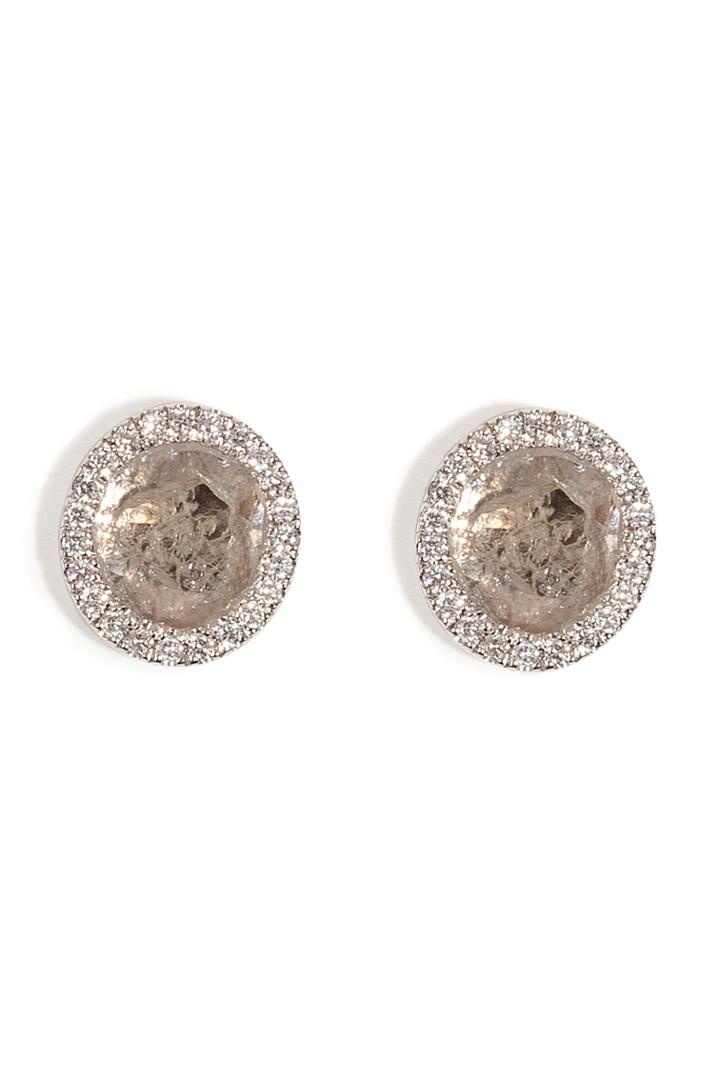 Susan Foster Susan Foster 14k White Gold Diamond Slice Studs With Micro Pave Diamonds - None