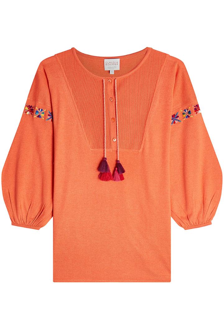 Claudia Schiffer Claudia Schiffer Embroidered Silk And Cashmere Top