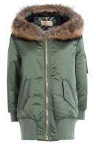 Burberry London Burberry London Satin Jacket With Fur Trimmed Hood - Green