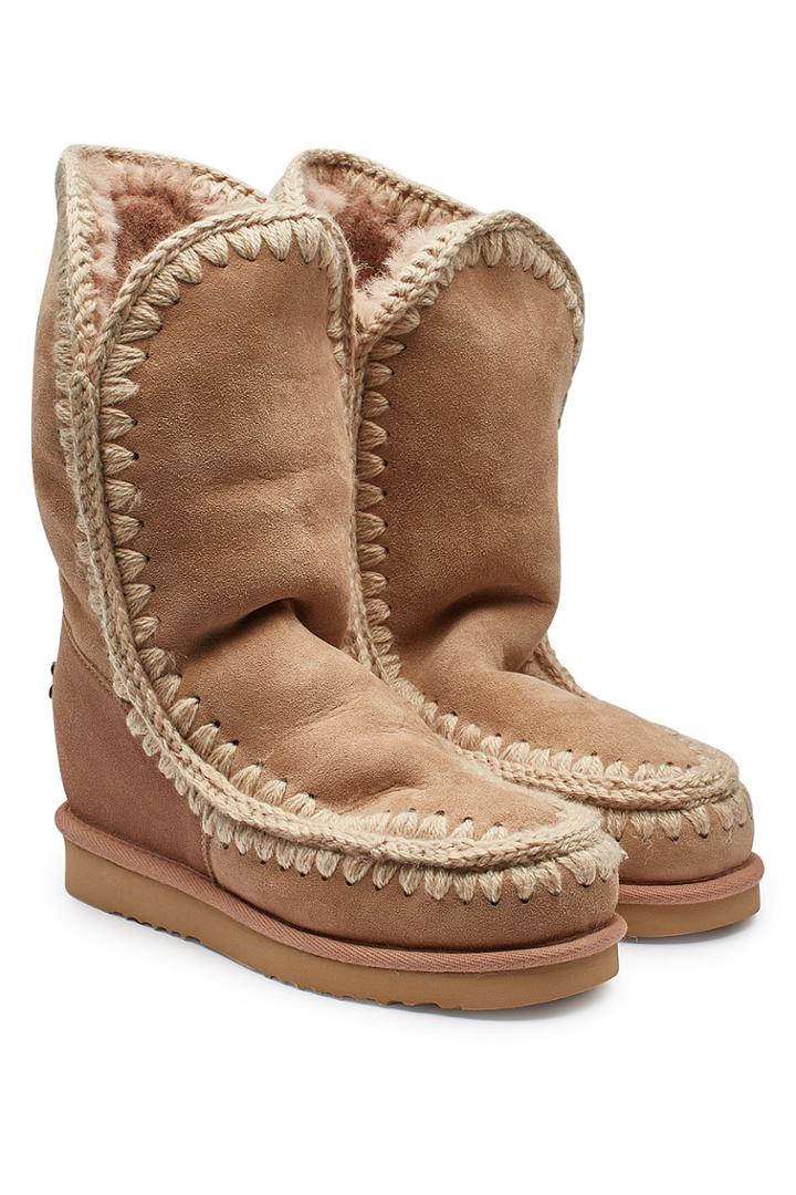 Mou Mou Sheepskin Tall Wedge Boots