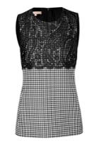 Michael Kors Michael Kors Wool Houndstooth Shell With Lace Overlay - Multicolor