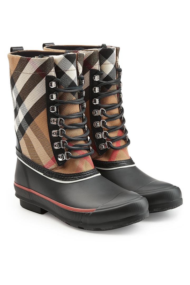 Burberry Burberry Rubber Rain Boots With Checked Fabric And Leather