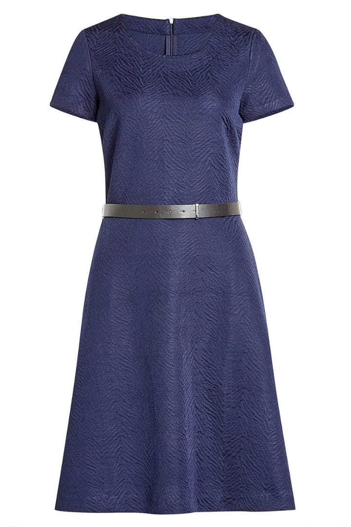 Hugo Hugo Textured Dress With Leather Belt - Blue