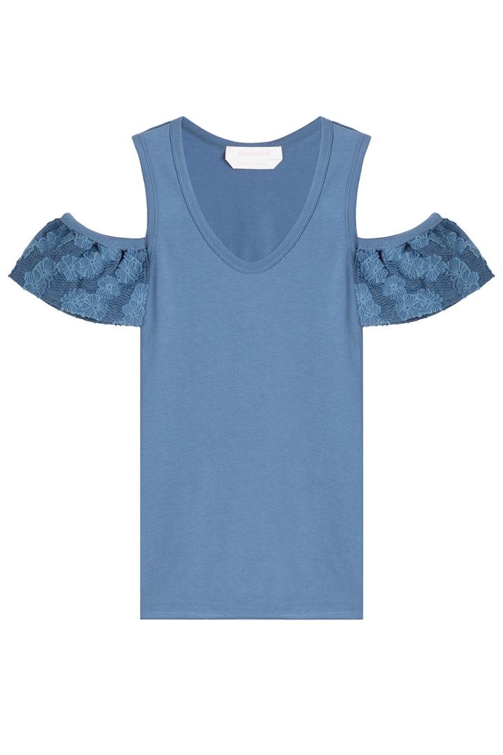See By Chloé See By Chloé Cotton Top With Embroidered Sleeves - Blue