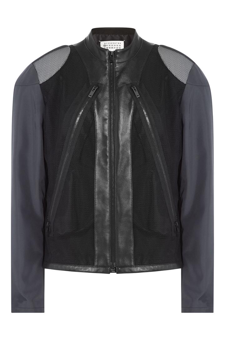 Maison Margiela Maison Margiela Leather Jacket With Mesh - Black