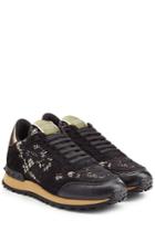 Valentino Valentino Rockstud Leather And Lace Sneakers - Black