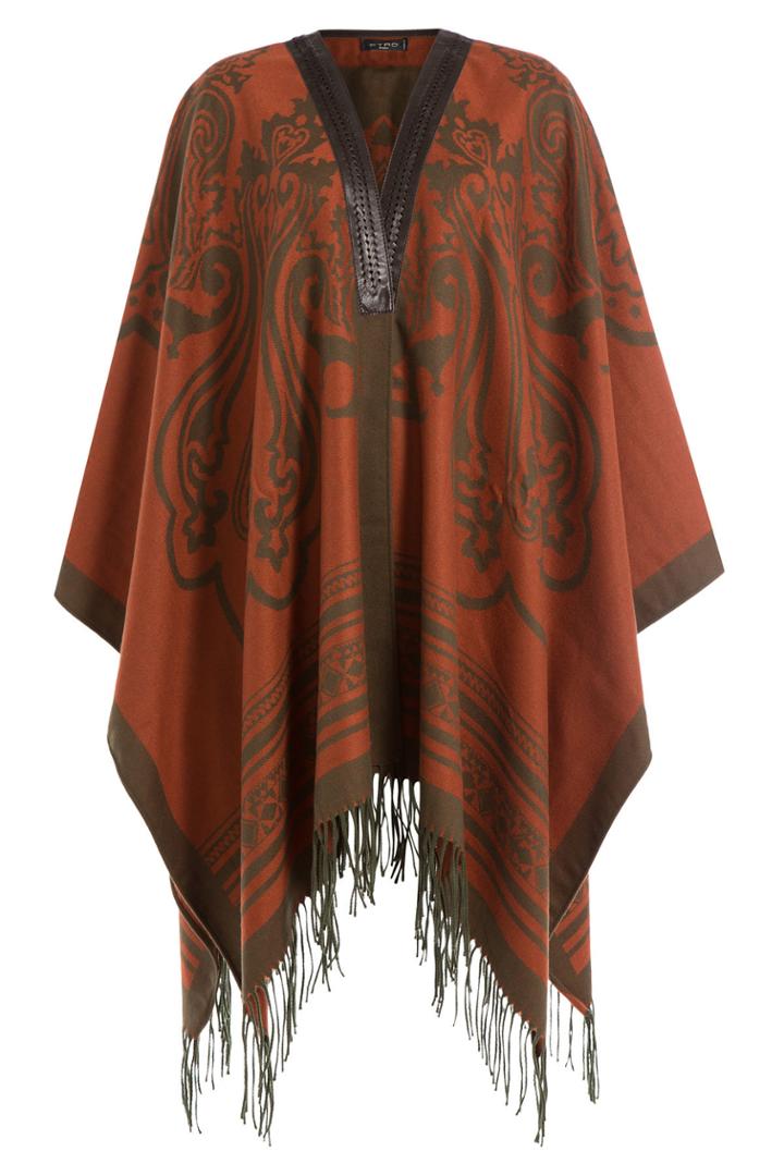 Etro Etro Printed Cashmere Cape With Leather - Multicolored