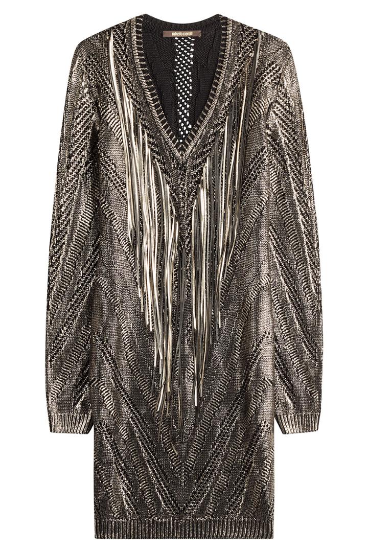 Roberto Cavalli Roberto Cavalli Cotton Dress With Leather Tassels - Gold