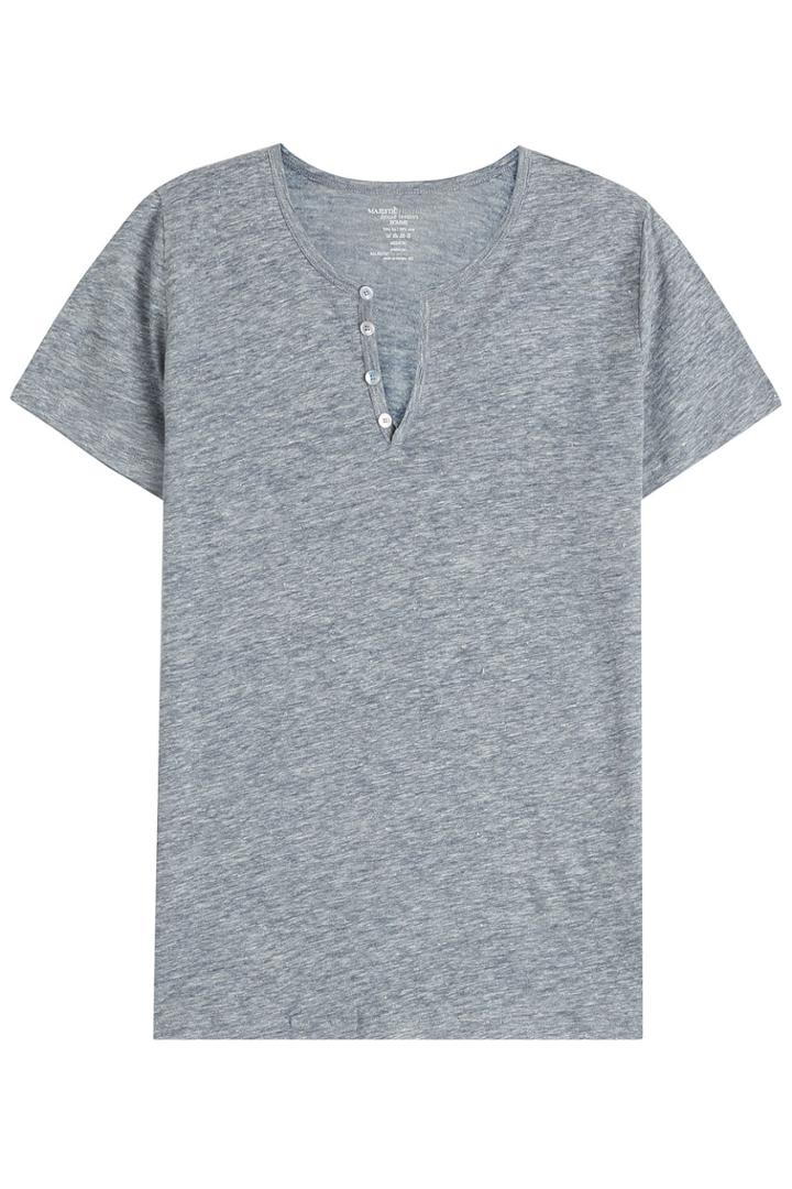 Majestic Majestic Linen-silk T-shirt With Buttons - Grey