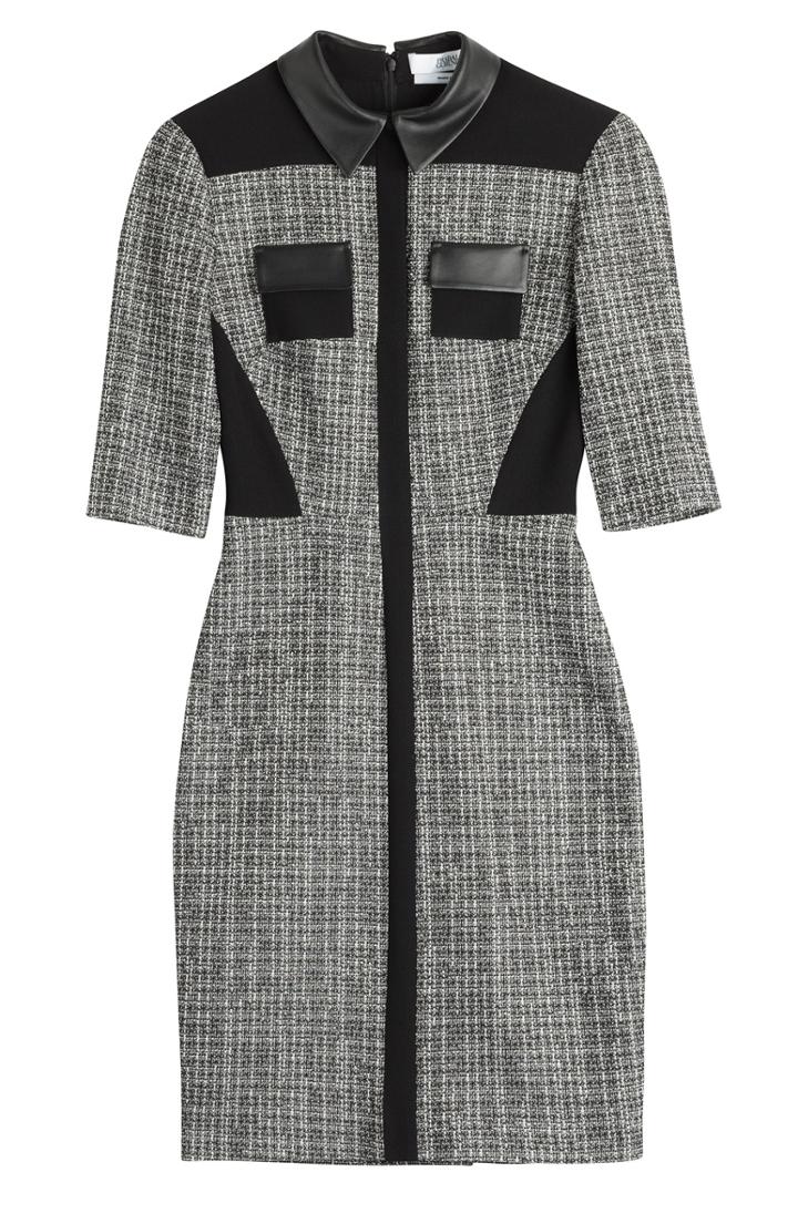 Prabal Gurung Tweed Dress With Leather Collar