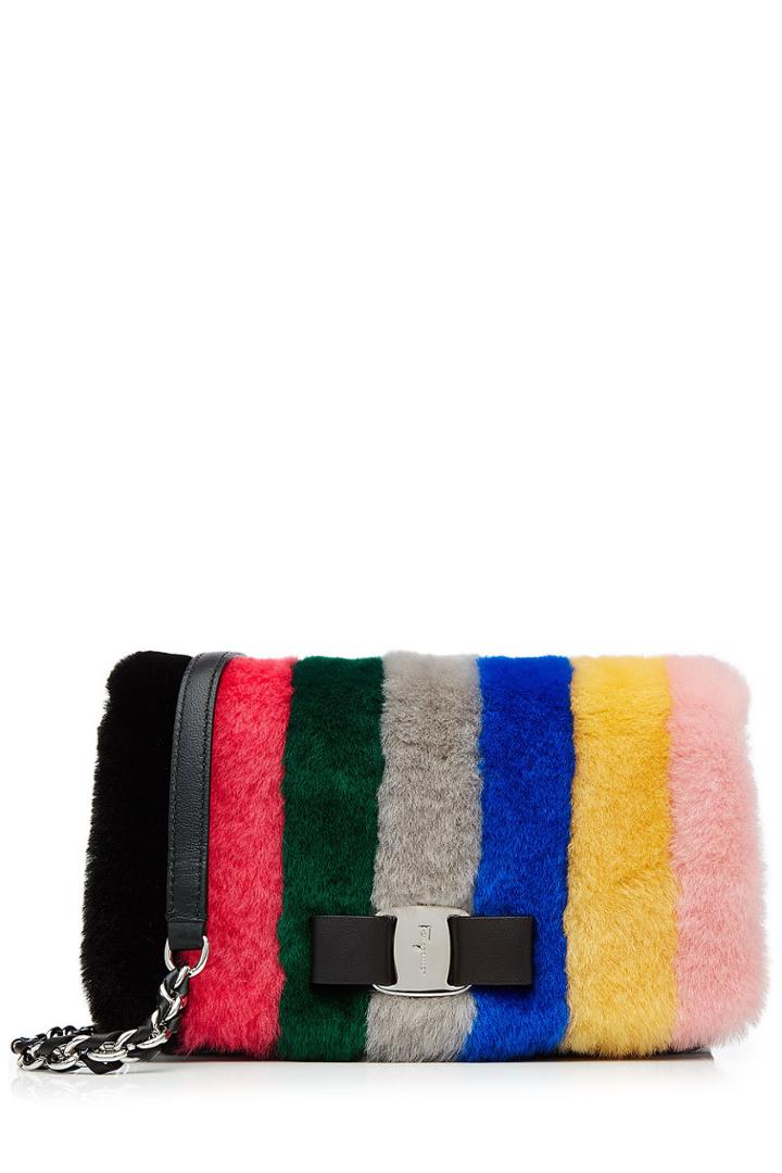 Salvatore Ferragamo Salvatore Ferragamo Shearling Shoulder Bag - Multicolor