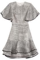 Jason Wu Jason Wu Woodgrain Raffia Organza Short Sleeve Bias Ruffle Dress - Multicolored