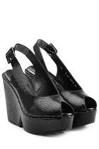 Robert Clergerie Robert Clergerie Textured Leather Platform Peep-toes - Black