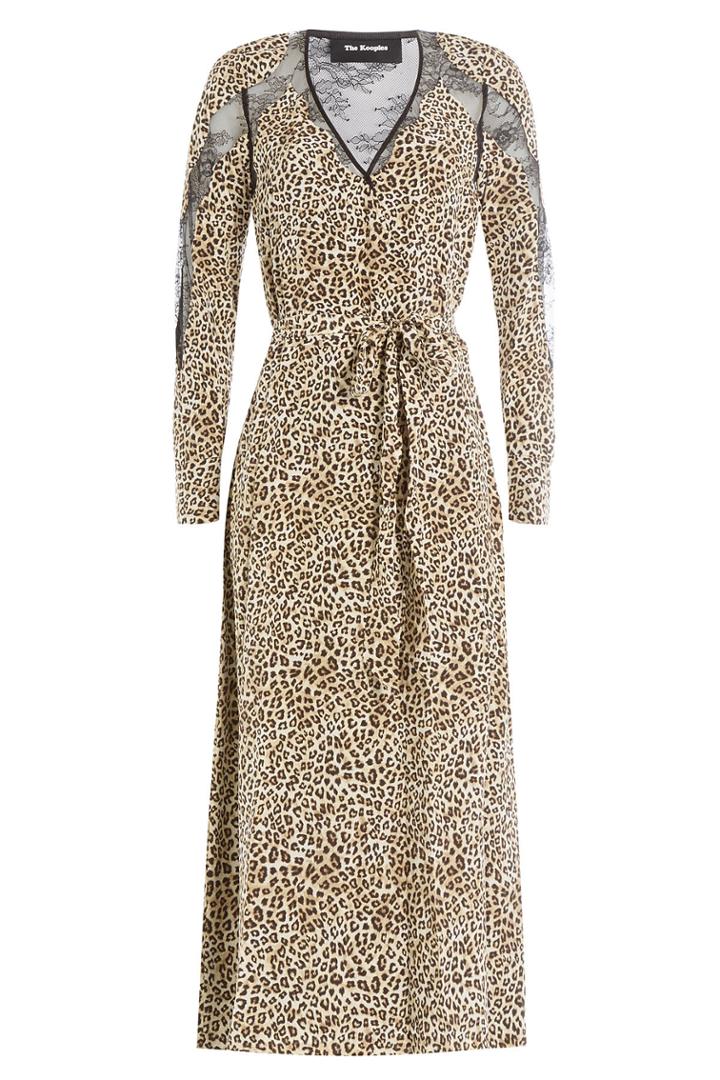 The Kooples The Kooples Animal Printed Silk Dress With Lace