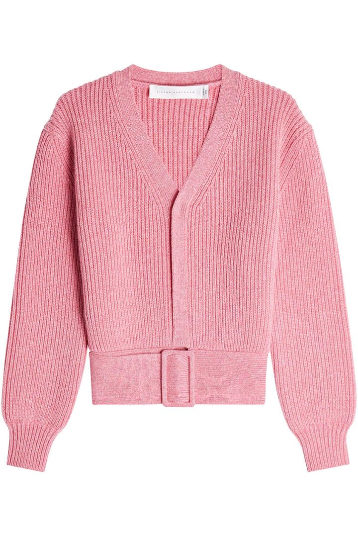 Victoria Beckham Victoria Beckham Belted Rib Wool Cardigan