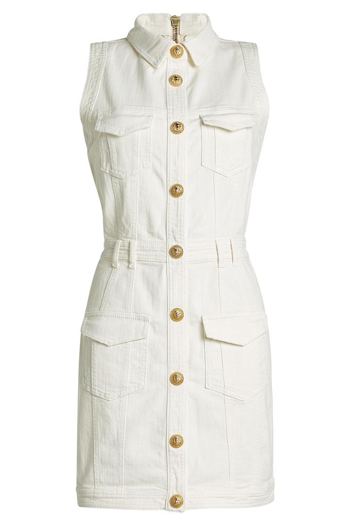 Balmain Balmain Denim Dress With Embossed Buttons