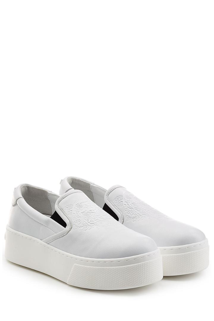 Kenzo Kenzo Platform Leather Slip On Sneakers - White
