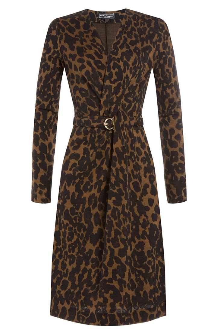 Salvatore Ferragamo Leopard Print Wool Dress