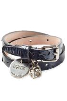 Alexander Mcqueen Alexander Mcqueen Embellished Patent Leather Wrap Bracelet - Blue