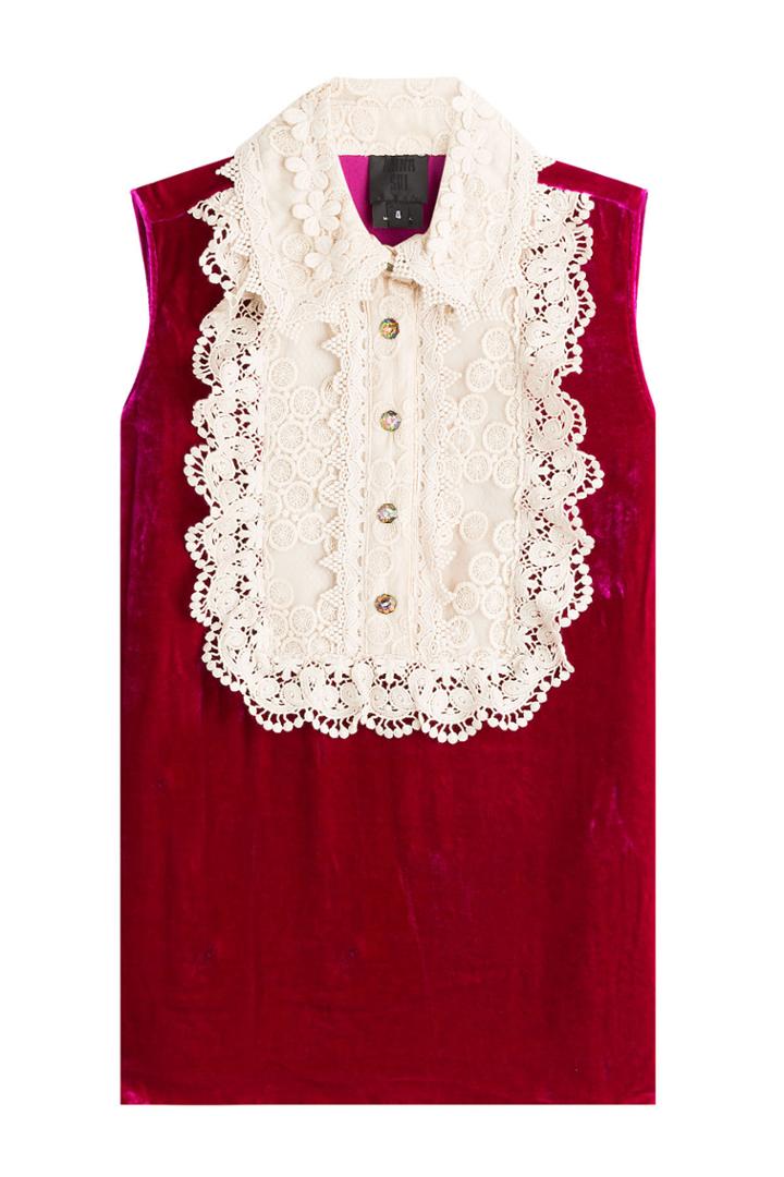 Anna Sui Anna Sui Velvet Sleeveless Top With Lace