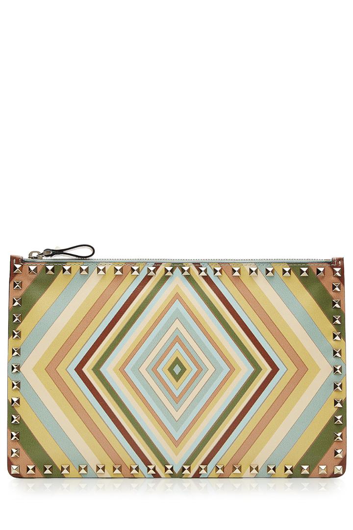 Valentino Valentino Leather Rockstud Large Flat Clutch - Multicolor