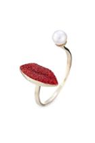 Delfina Delettrez Delfina Delettrez 9kt White Gold Ring With Glitter Enamel Lips And Pearl - Red