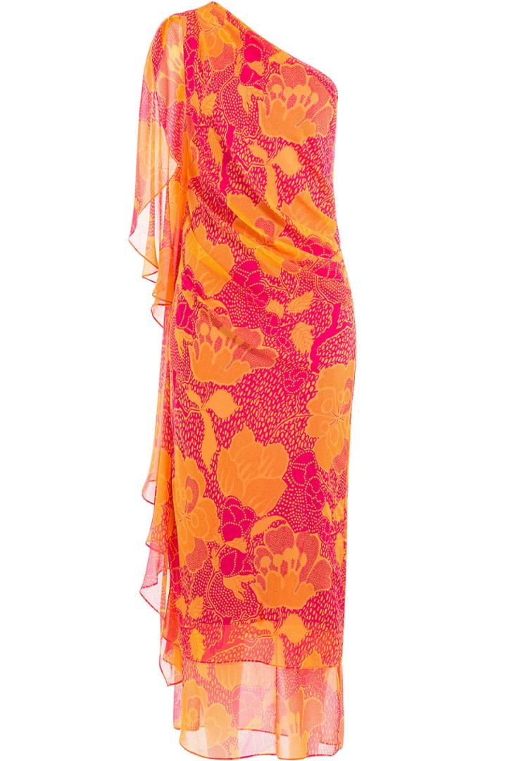 Diane Von Furstenberg Diane Von Furstenberg Printed Silk One Shoulder Dress - Magenta