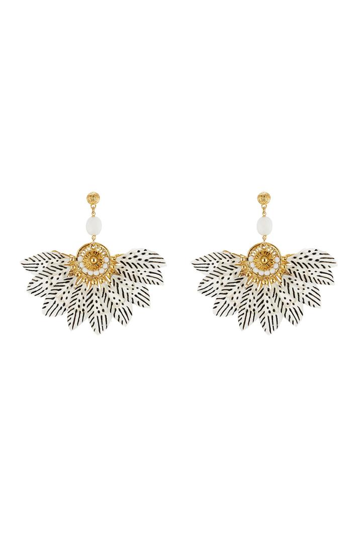 Gas Bijoux Gas Bijoux 24kt Gold Plated Earrings With Feathers - White