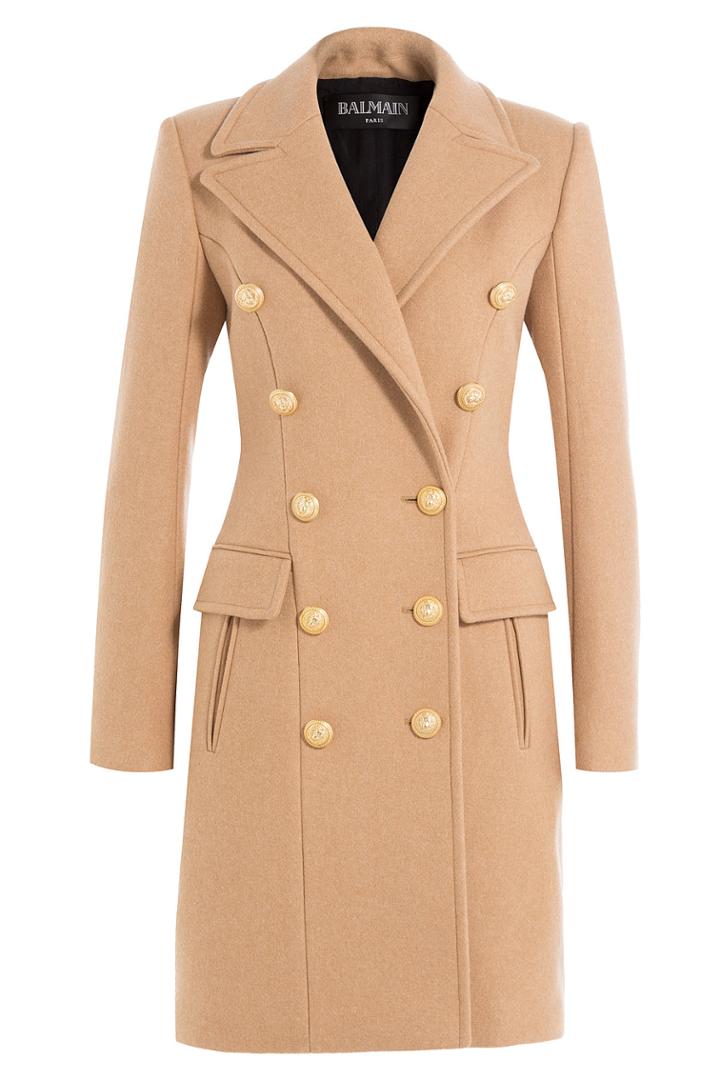Balmain Balmain Virgin Wool Coat With Embossed Buttons - Camel