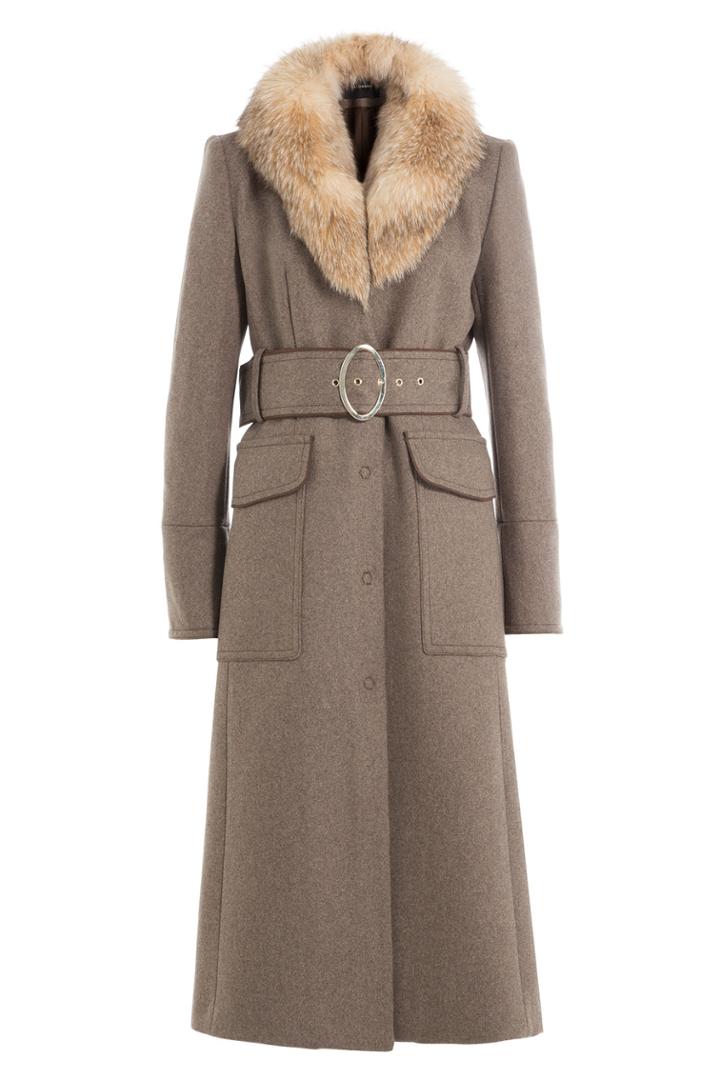Tara Jarmon Tara Jarmon Virgin Wool Coat With Fur Collar - Grey