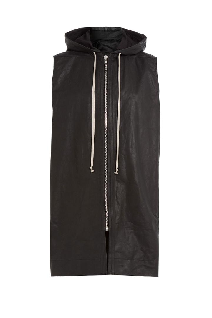 Rick Owens Men Rick Owens Men Leather Drawstring Hooded Vest - Black