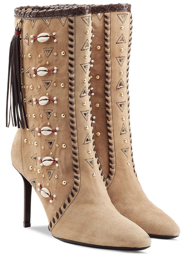 Tamara Mellon Tamara Mellon Embellished Bohemia Suede Boots - Camel