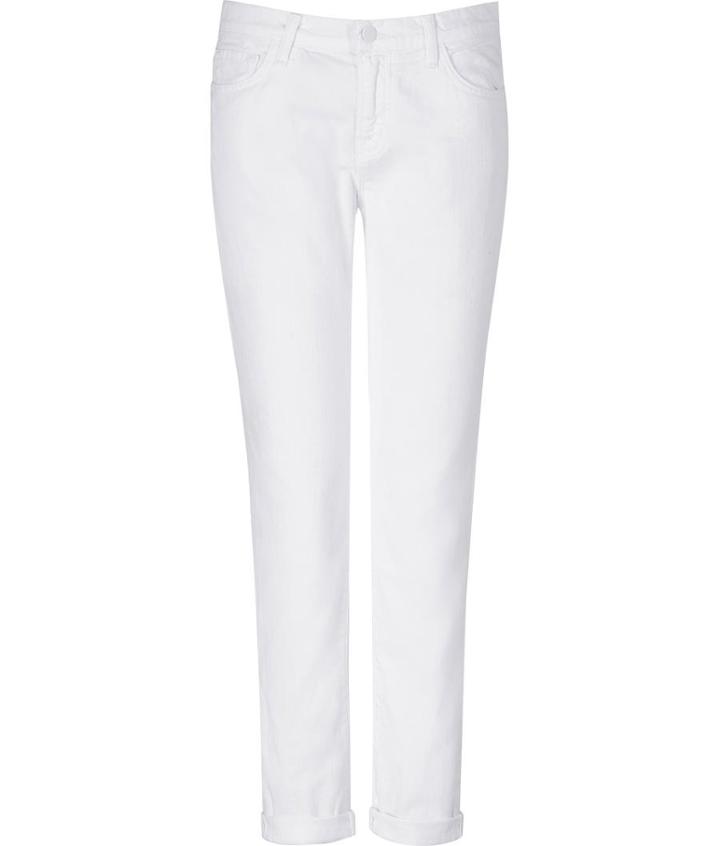 J Brand Jeans Cuffed Slim Boyfriend Jeans In Pure White