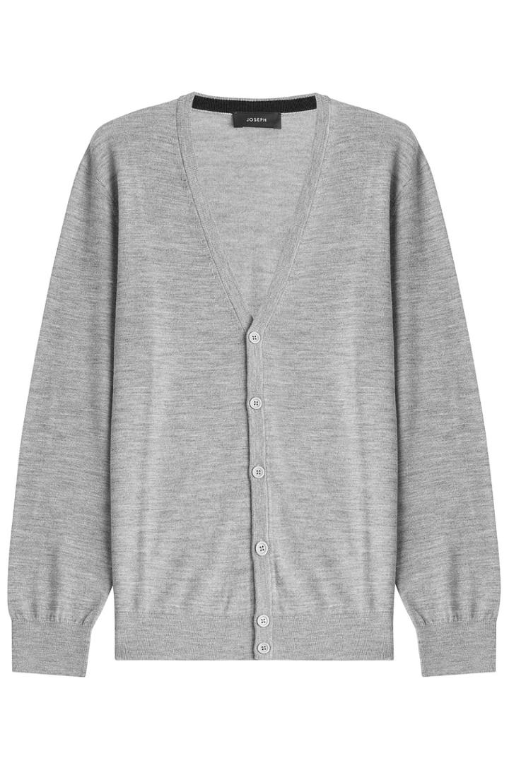 Joseph Joseph Merino Wool Cardigan With Suede Patches - Grey