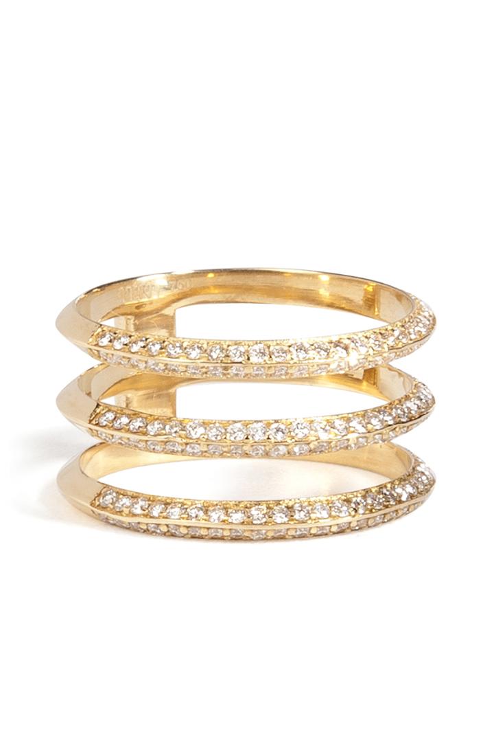 Ileana Makri Ileana Makri 18kt Yellow Gold Triple Disc Ring With White Diamonds