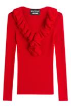 Boutique Moschino Boutique Moschino Ribbed Knit Top With Ruffle Collar