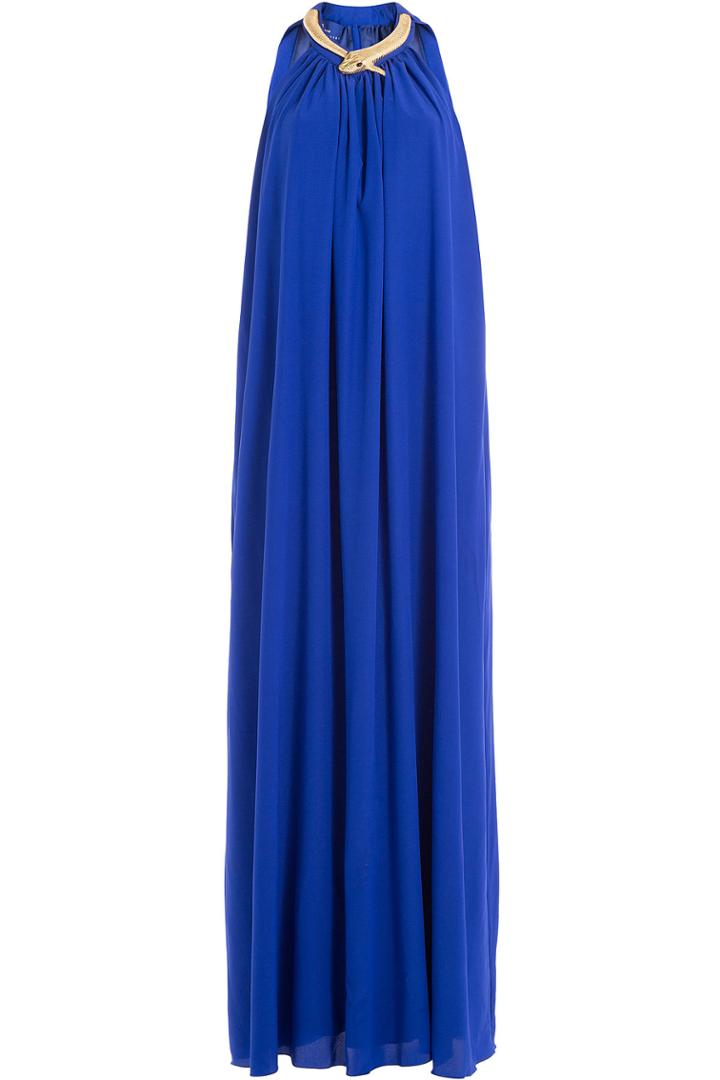 Elena Makri Elena Makri Silk Maxi-dress With Snake Neckline - Blue