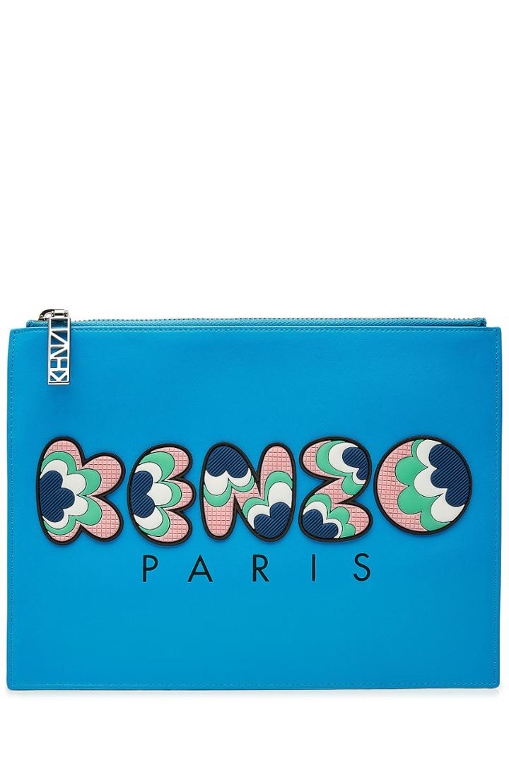 Kenzo Kenzo Leather Clutch With Logo Applique - Blue