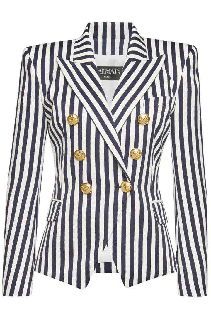 Balmain Balmain Striped Cotton Blazer With Embossed Buttons